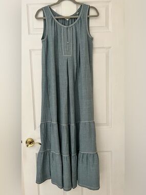 Max Studio Women's Sleeveless Tiered Tank Maxi Dress - Heather Blue -Size Med